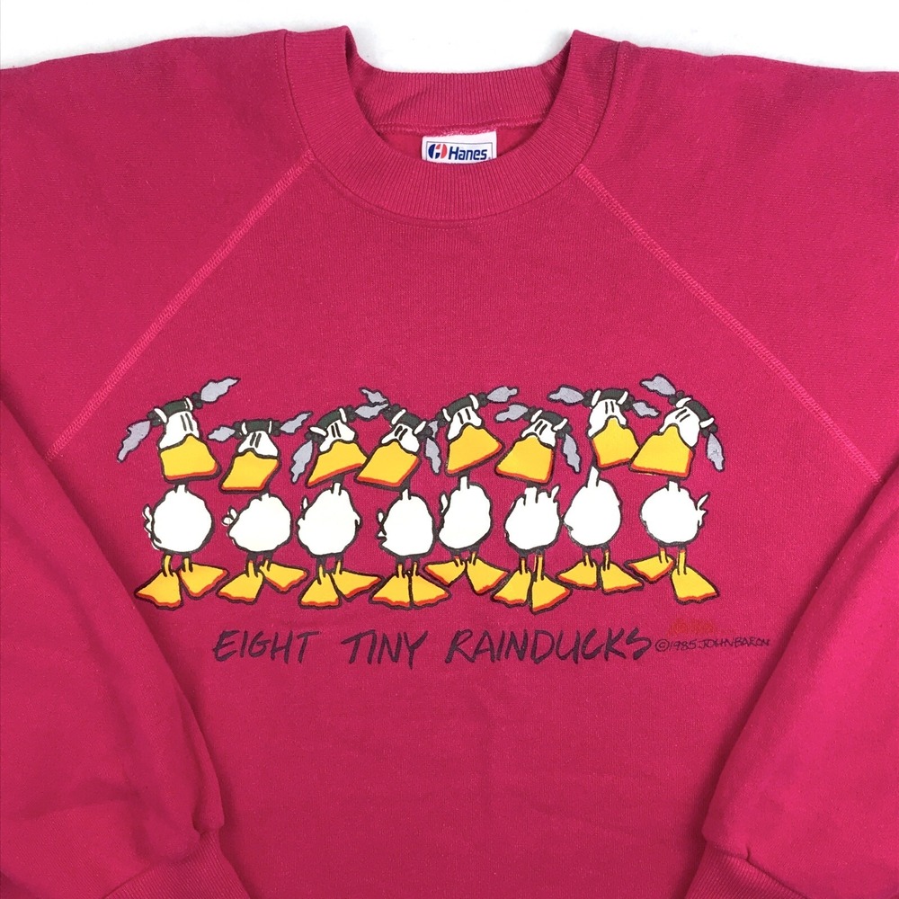 vtg 80s 8 TINY RAIN DUCKS CARTOON CREWNECK‎ Sweatshirt M john baron xmas sweater